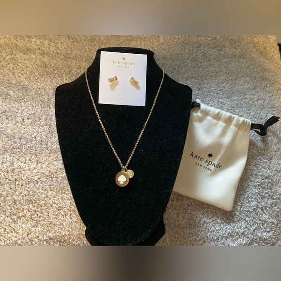 Kate spade, gold colored necklace/bow earrings bundle